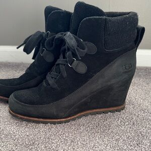 UGG Women's Black Suede Wedge Boots